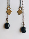 Black Onyx & Brass Double Chain Earrings