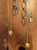 Leaf Lock & Key Double Chain Drop Earrings