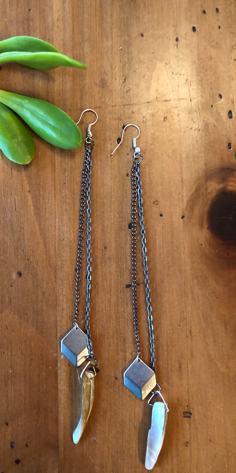 Abalone & Antiqued Silver Drop Chain Earrings