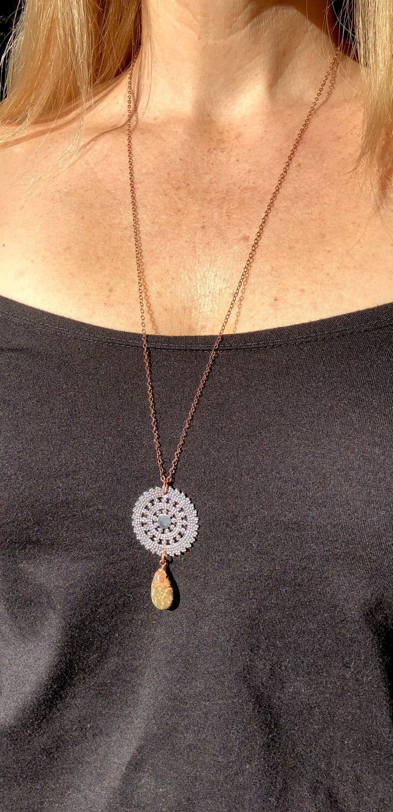 Ocean Jasper & Silver Drop Necklace