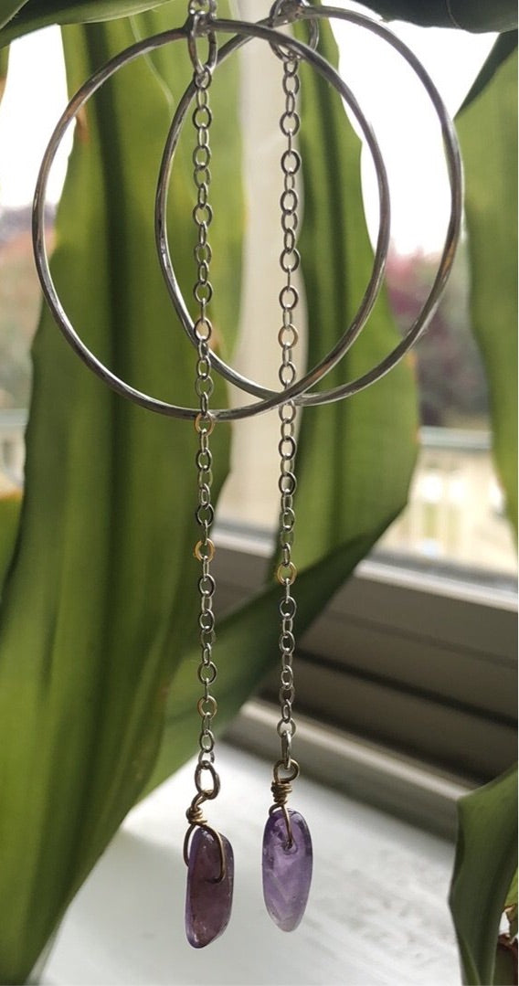 Amethyst Chain Drop Earrings