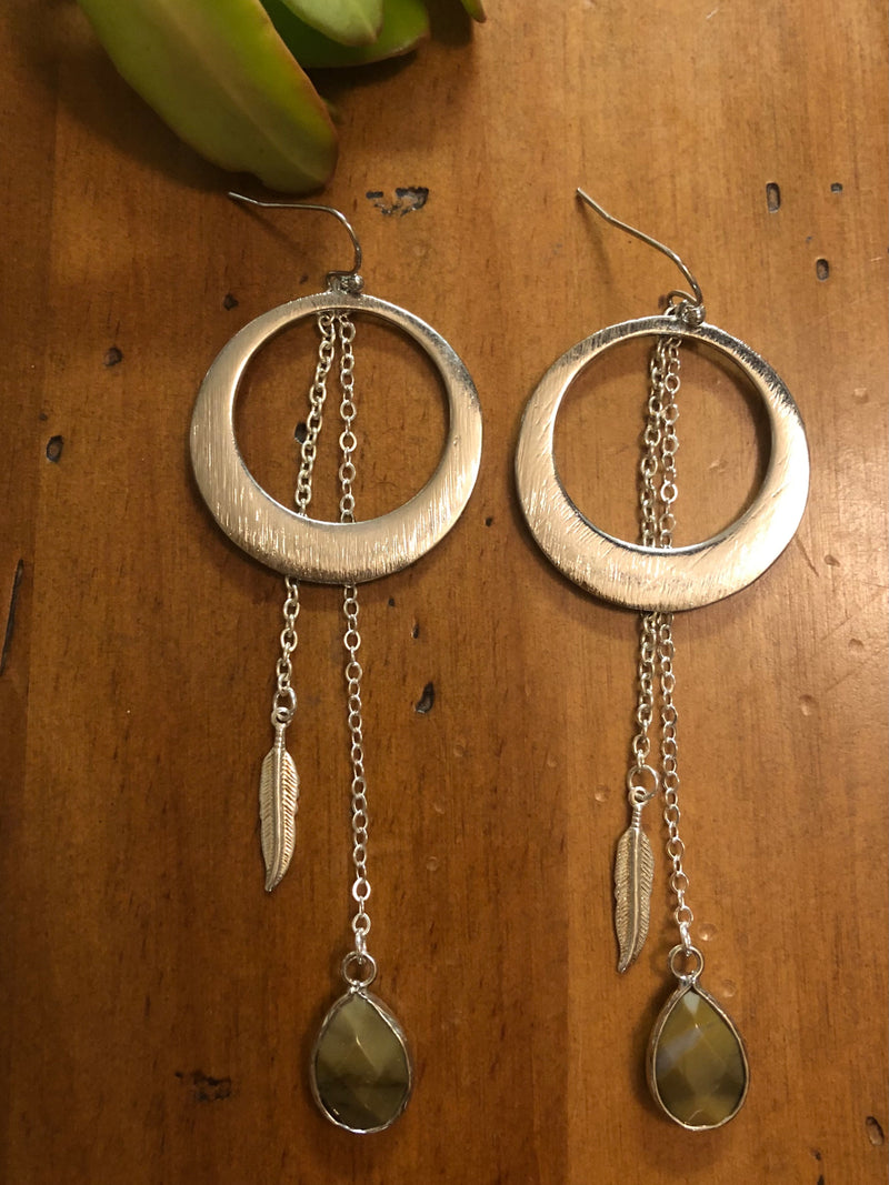 Agate & Feather Drop Earrings