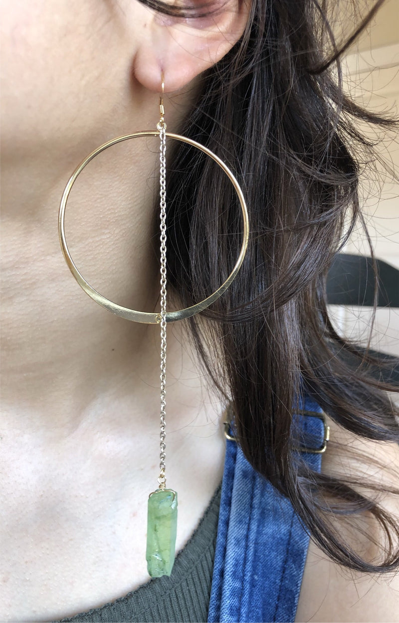 Green Aura Quartz Chain Drop Earrings